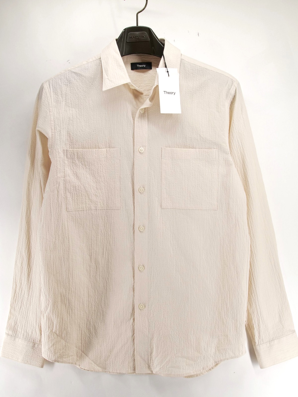 NWT Theory Irving 2P Spring Ripstop Shirt Mens M Cream Textured Cotton Stretch